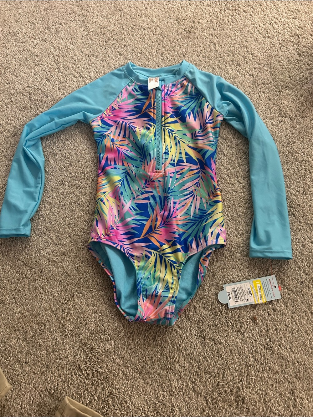 Cat & Jack Small Long Sleeve Zip Up One Piece Swimsuit NWT
